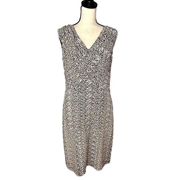 Adrianna Papell Tan Black Print Sleeveless V-Neck Tiered Knee Length Dress Sz 14 - Picture 1 of 9